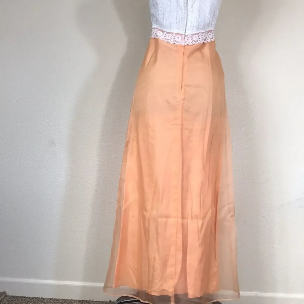 VTG,Handmade peach Pink Orange Formal Lace Women Dress 👗 Size S Aproximadamente